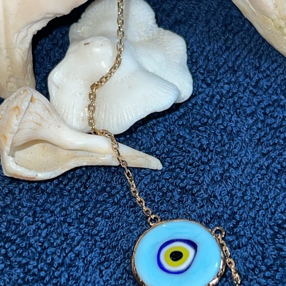 Blue Glass Evil Eye 18k Yellow Gold Over Sterling Silver Necklace - Picture 5 of 5